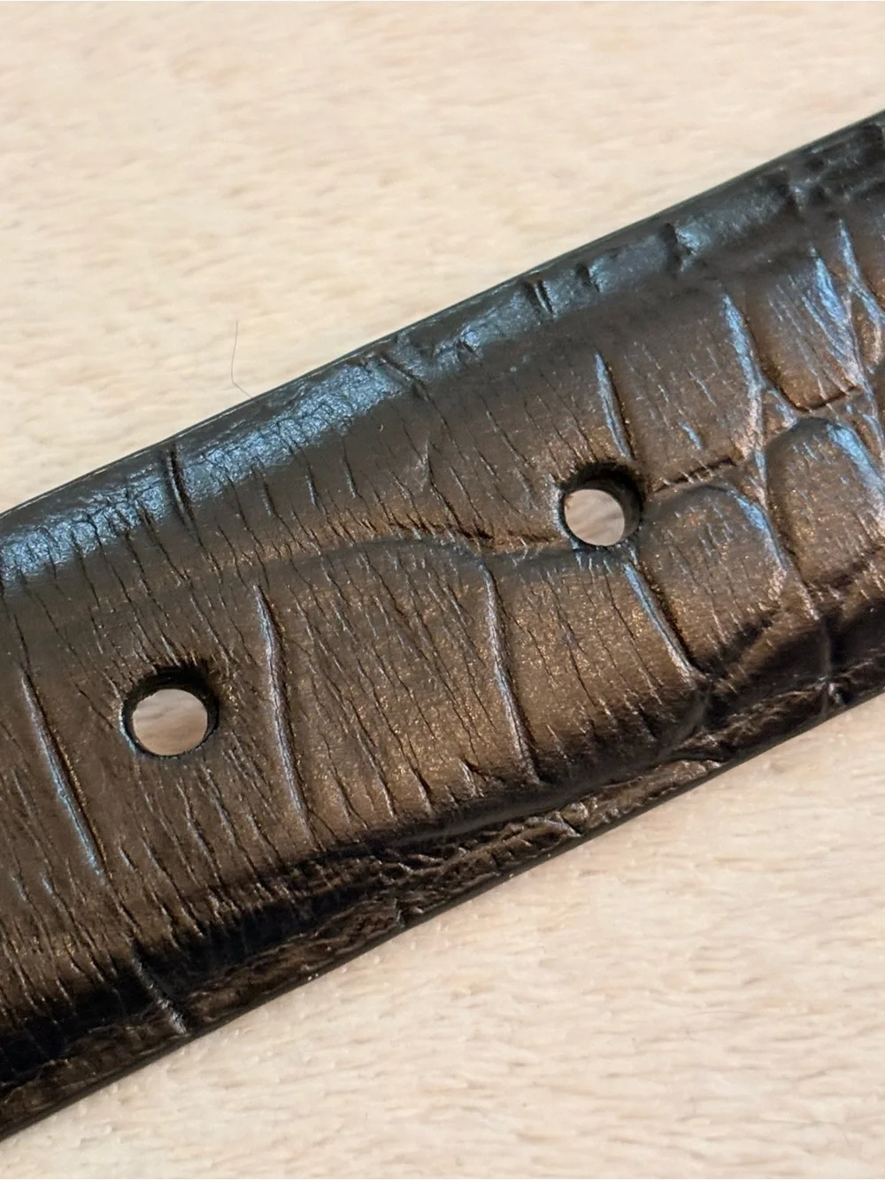 Black Croc-Embossed Italian Leather Belt Silver Solid Brass Buckle Sz 38